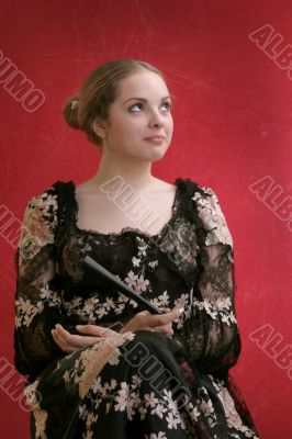 young lady with fan