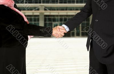 business couple shaking hands - full bodies2