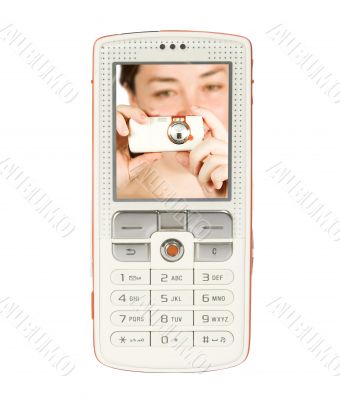 girl taking photo on mobile phone screen