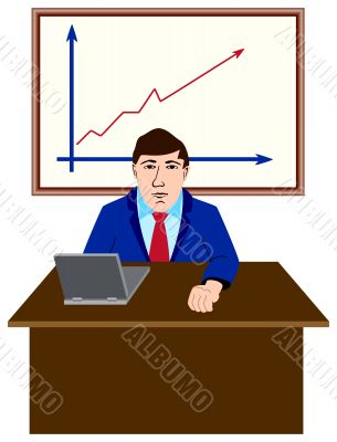 The businessman behind a table. The vector image.