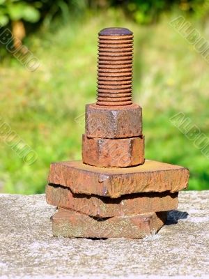 rusty screw and nuts