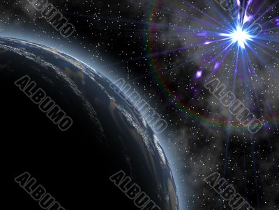 earthlike with starfield and sun