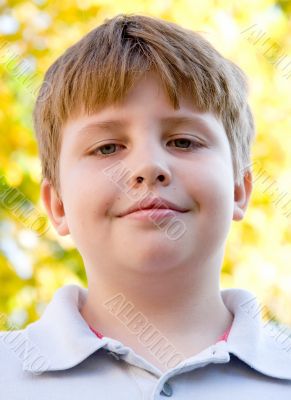 little boy against yellow leaves