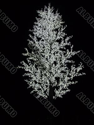 Artificial tree with white bulbs on branches