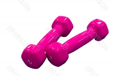Pink dumbbells for fitness isolated on white