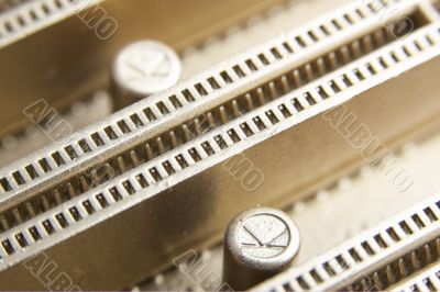 close up of electronic components on a board