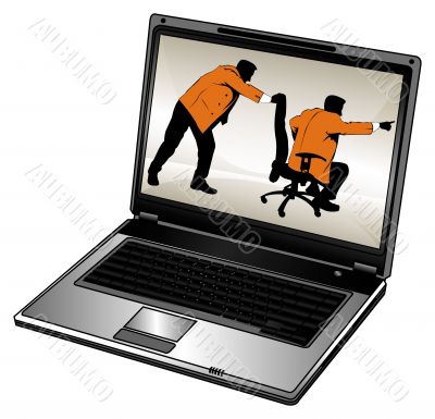 Silhouette of businessman and laptop