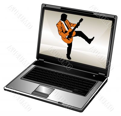 Silhouette of businessman and laptop