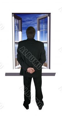 opened window  and man