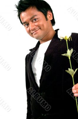 man holding a rose