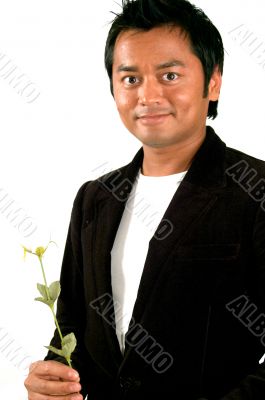 man holds a rose