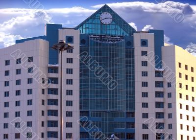 modern building with a clock