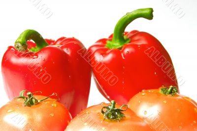 wet tomatoes and peppers