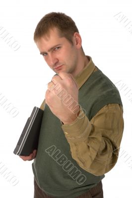 man shaking his fist
