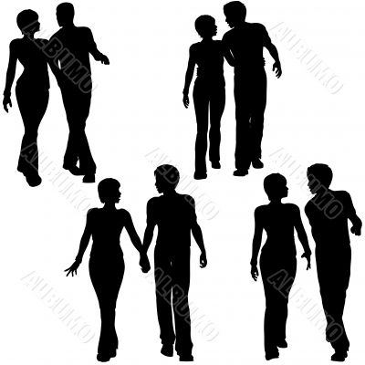 Man Woman Couple Walk Silhouettes