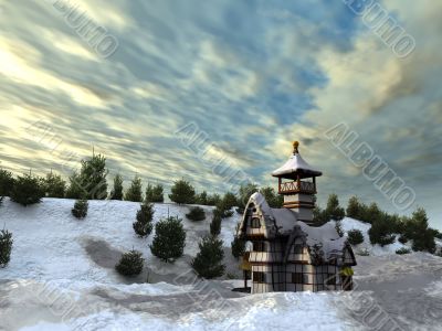 cottage in a winter day