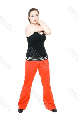 A young girl stretching