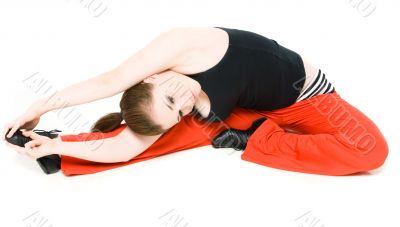 A young girl stretching