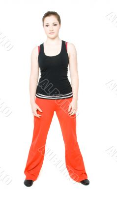 A young girl stretching