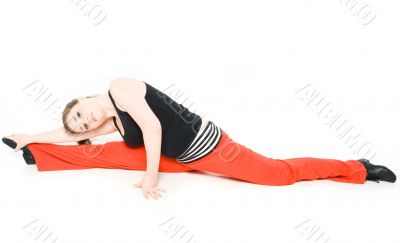 A young girl stretching