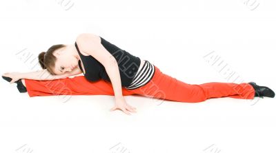 A young girl stretching