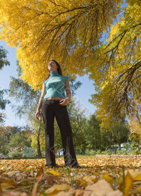 woman against autumn park