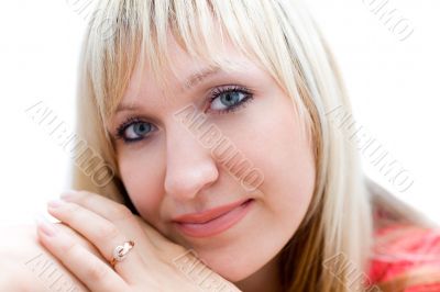 Blond girl #1. Close-up on white