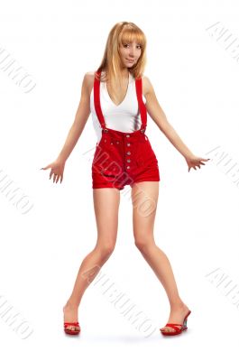 pin-up girl in red shorts