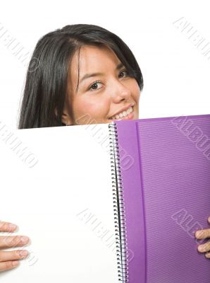 casual student with purple notebook