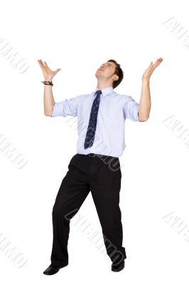 business man looking up