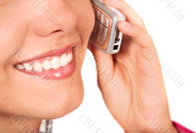 girl on the phone - mouth close up