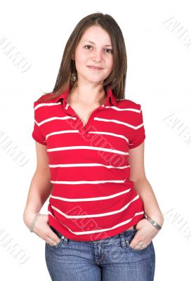beautiful casual girl in red