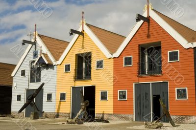 Colored warehouses in harbor