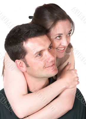 beautiful happy couple looking away