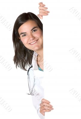 female doctor coming into the frame