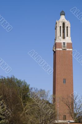 bell tower on right with spring trees