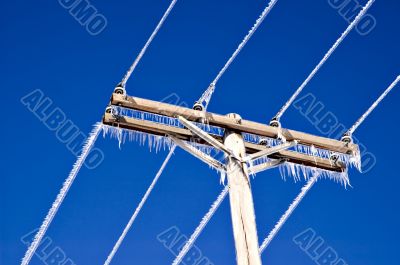 Icicles on Telephone Wires and Pole