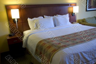 Hotel bed and lamps