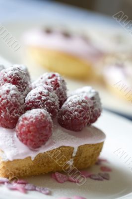 Valentine cake with raspberries