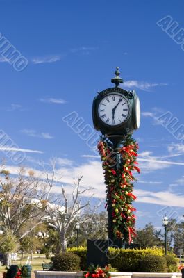 Courtyard Clock with Christmas Decorations