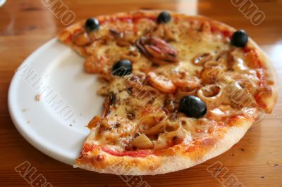 Seafood pizza