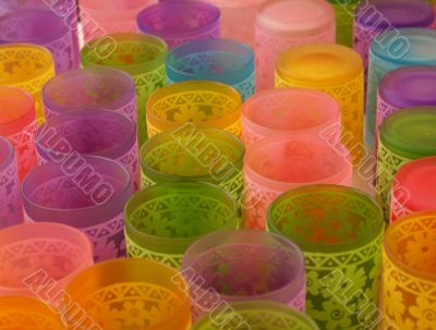 Coloured little glasses.