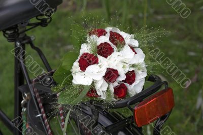 Wedding bouquet on a bike