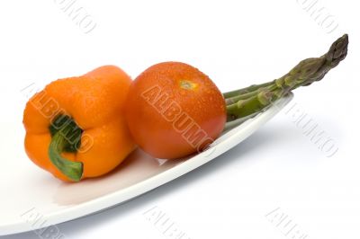 Vegetables on a white plate