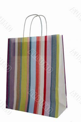 colorful striped shopping bag, isolated on white background