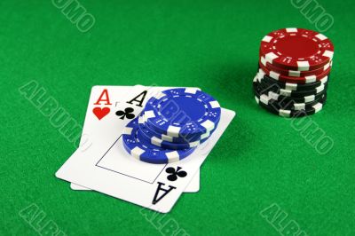 Poker - A Pair of Aces with Poker Chips 3