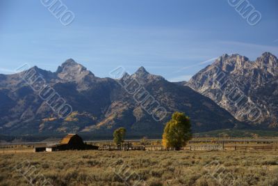 Western buildings with Tetons