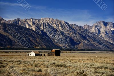 Western buildings with Tetons
