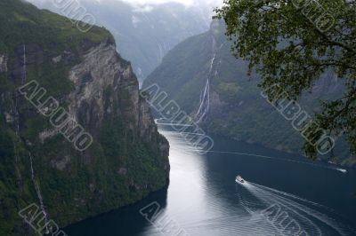 view of Geiranger fjord Norway with Cruise ship