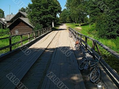 bicycle parking on wooden bridge